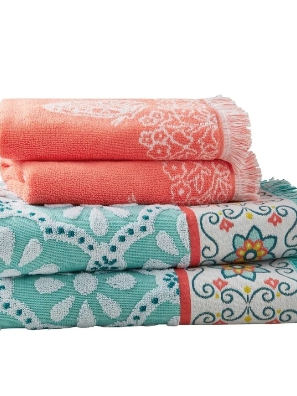 The Pioneer Woman Coral and Teal Decorative Bath Towels